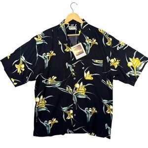 Bungalow Brand‎ Mens XXL Black Floral Aloha Hawaiian Shirt Short Sleeve